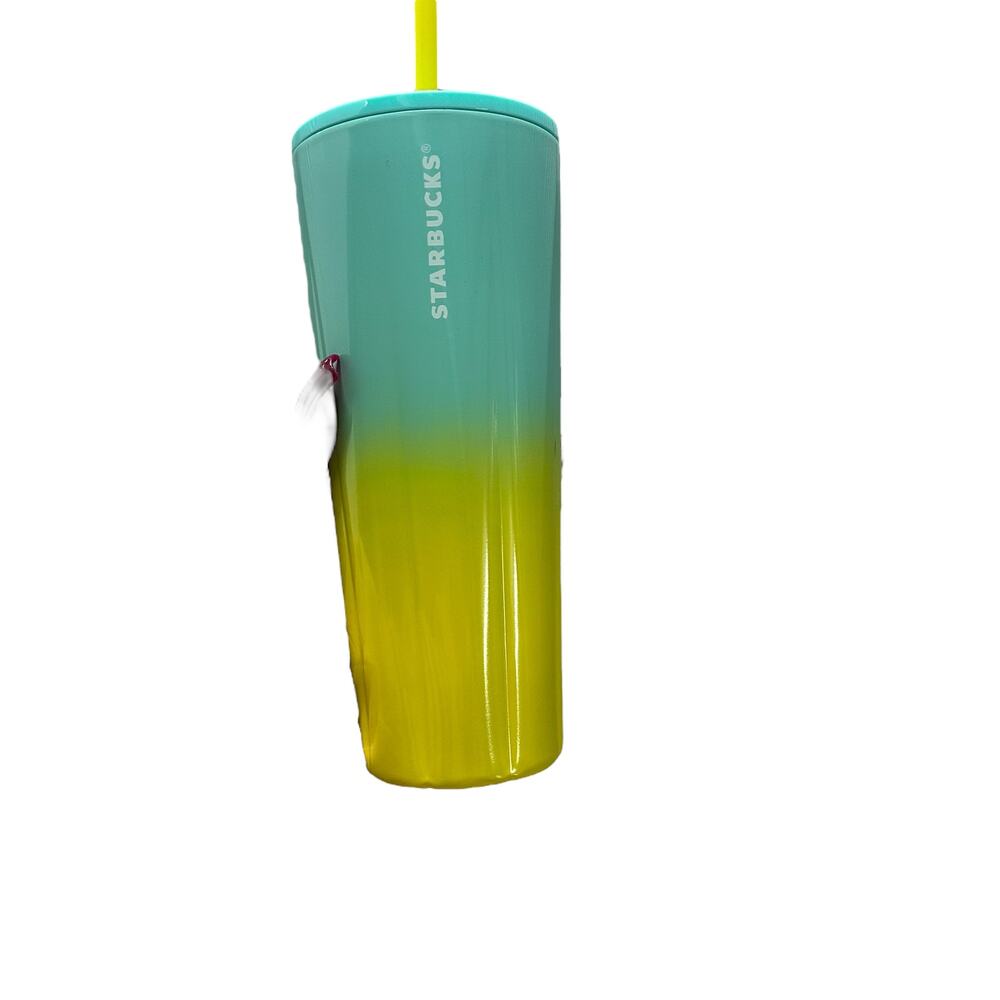 Starbucks Stainless Steel Ombre 24oz Tumbler Yellow Teal Green Summer 2021 NWT